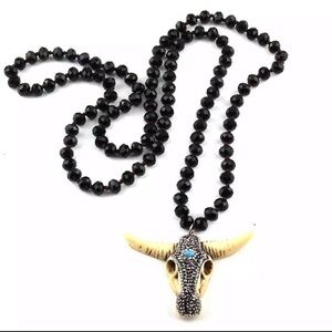 Chic Beaded Necklace Pave Crystal Steer Pendant